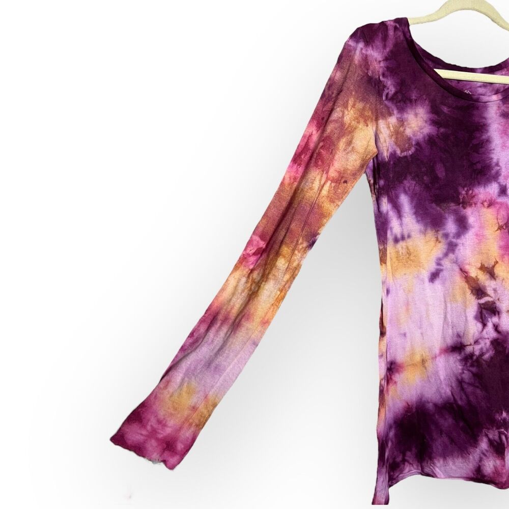 Handcrafted Custom Purple, Pink, Yellow Long Sleeve Tie Dyed Tunic Top Size M - Picture 6 of 12